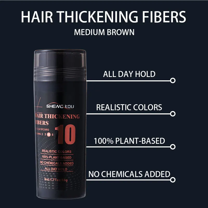 Custom logo thickening hair fiber 100% plant-based hair keratin fiber brown black hair fiber for men