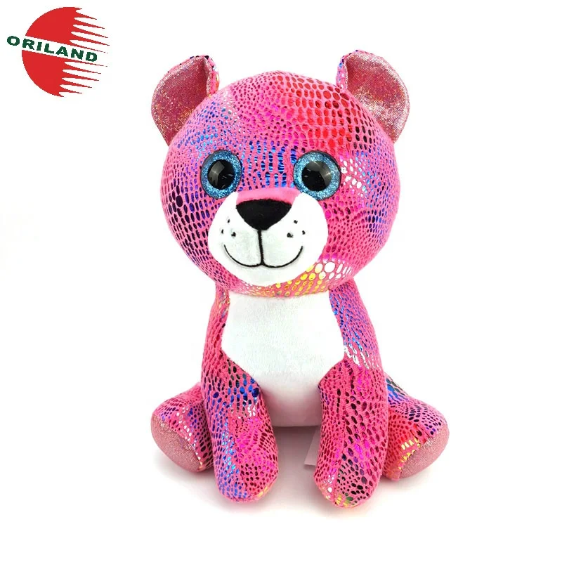 Glitter plush leopard big eyes stuffed animal plushie toy doll