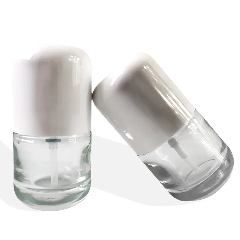 Wholesale 30ml White Black Cap Empty Pump Cosmetic Glass Capsule Clear Lotion Bottle