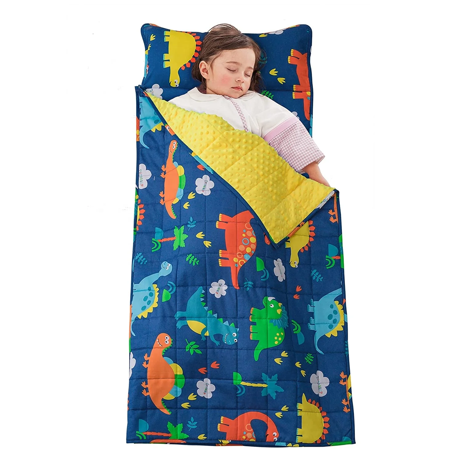 New Fashion 2 in1 Weighted Blanket Nap Mat with Carry Bag for Preschool Support Custom Name Sleeping Bag with Removable Pillow