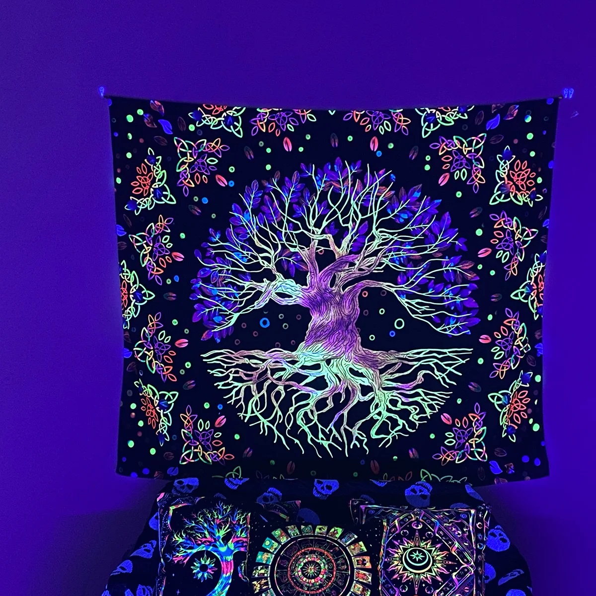 Wholesale Custom Printed Tarot Boho Hippy Wall Hanging Tree of Life Woven Blanket Moon Phase Mandala Tapestry for Home Decor