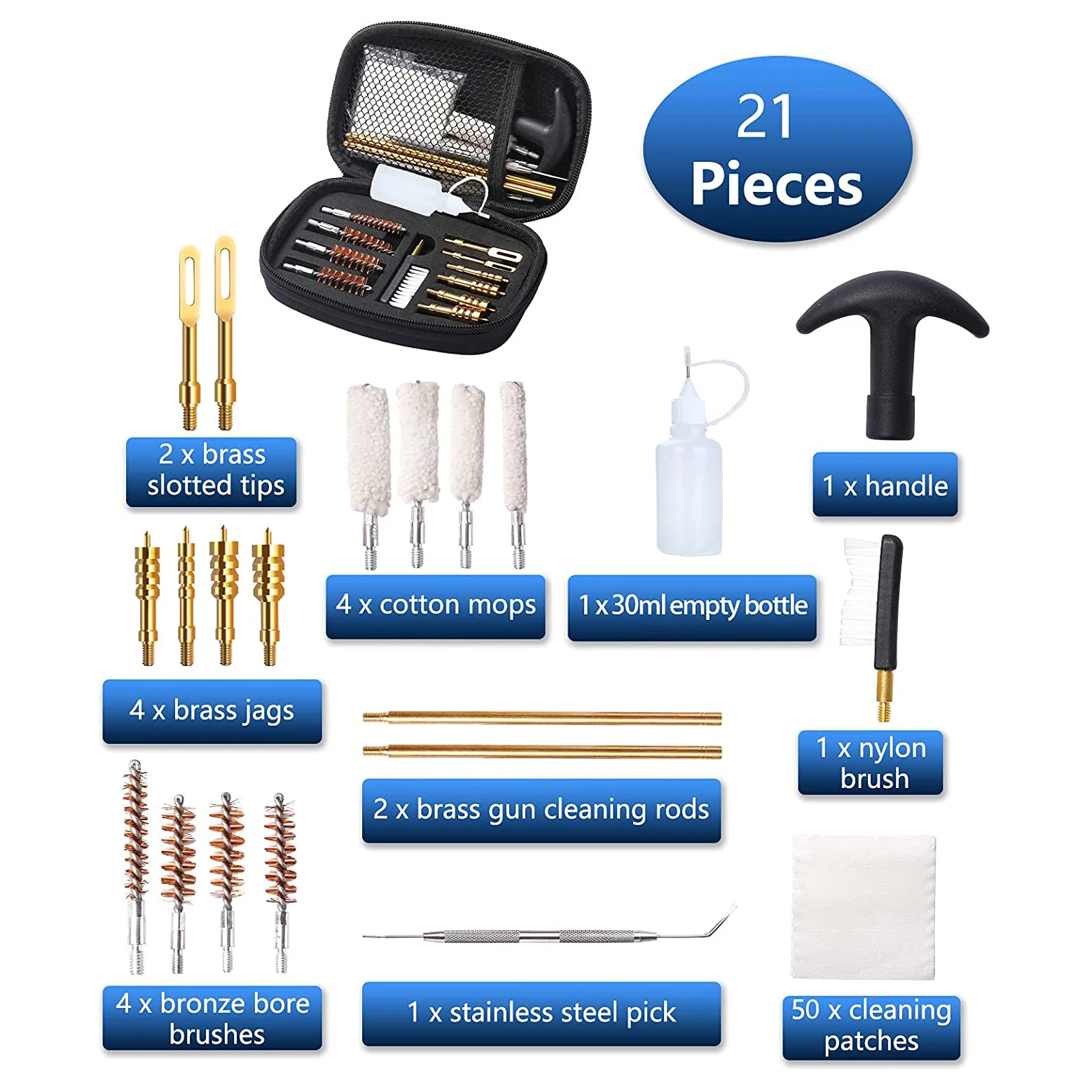 20PCS .22.357.38,9mm.45 Caliber Gun Cleaning Brush Kit Brass Cleaning Rod Bronze Bore Brush