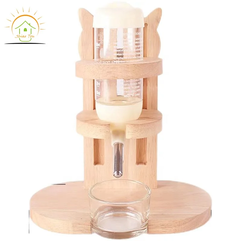 2024 hot sale wooden hamster automatic pet feeder and water dispenser  for chinchilla and guinea pigs