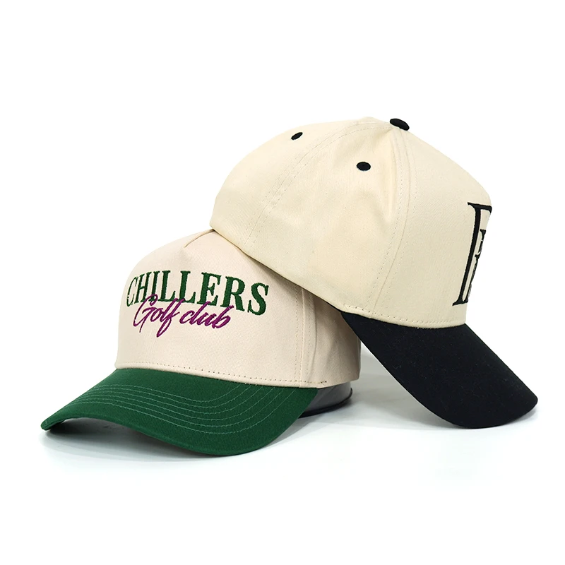 3D Embroidered Letters 5 Panel Mid Profile Baseball Cap Customized Side Back Embroidery Cotton Two Tone Baseball Caps