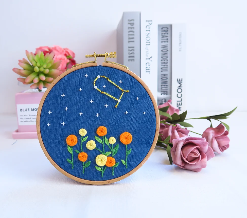 
Diy Embroidery Starter Kit Floral Pattern Stamped Fabric For Adults Beginners Cross Stitch Kits 