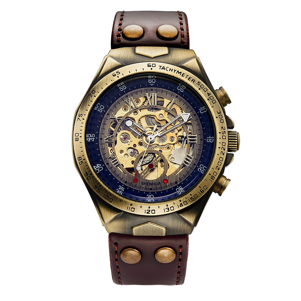 Shenhua Skeleton Watch Automatic Mechanical Transparent Self Winding Mens Watch