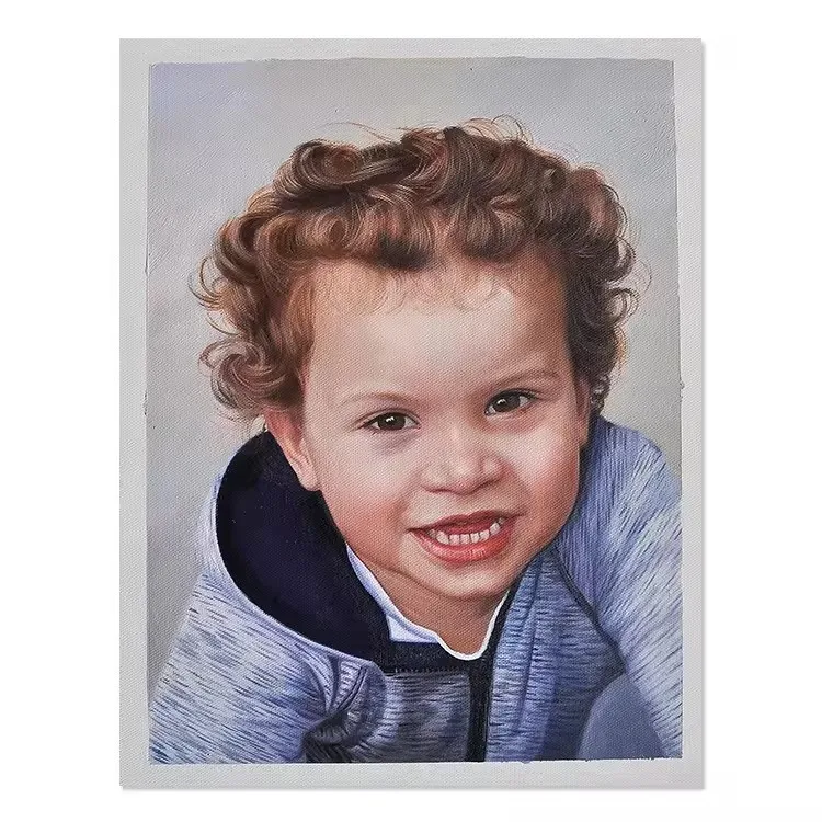 High Quality Hand Painted Realistic Photograph Kids Figure Custom Portrait Painting From Photo