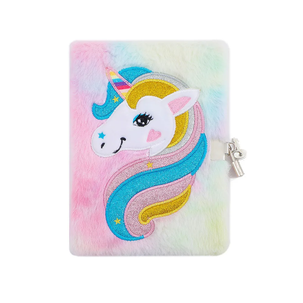 Eco Friendly Children Office Stationery Cute Stuffed Animal Unicorn Notebook With A Lock For School Student
