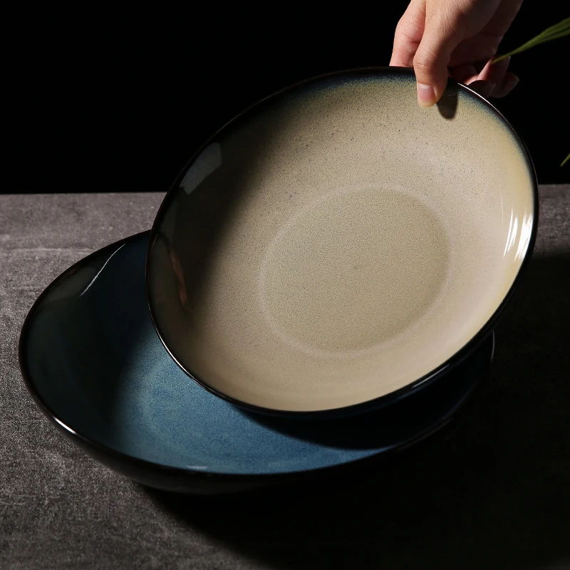 WEIYE Coastline scenery Modern dinnerware set round porcelain color glaze table plate dish set ceramic dinner plate