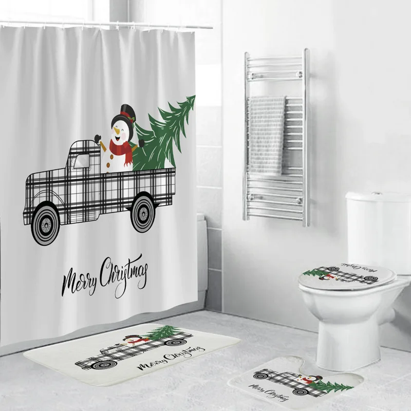 3D Digital Printing Cute Cartoon Christmas Tree Snowman Car Shower Curtain Waterproof Polyester Bathroom Curtain for Home Use