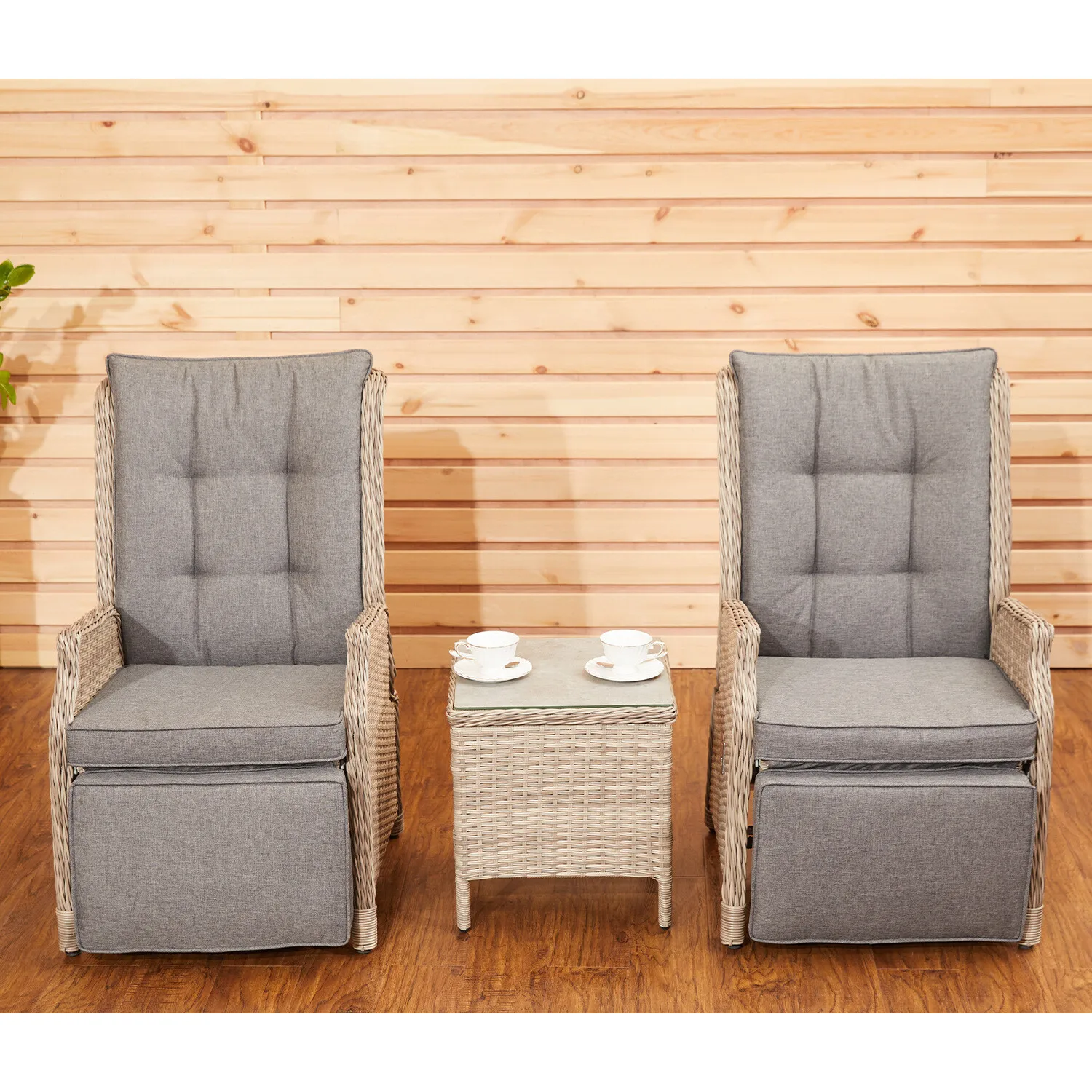 AJUNION Wicker Rattan Garden Furniture Patio Set Reclining Chair Adjustable Backrest Garden Sofa with Side Table