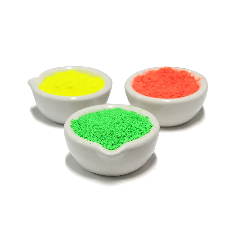 Bright multi color stable colored fluorescent pigment for textiles plastics paints inks