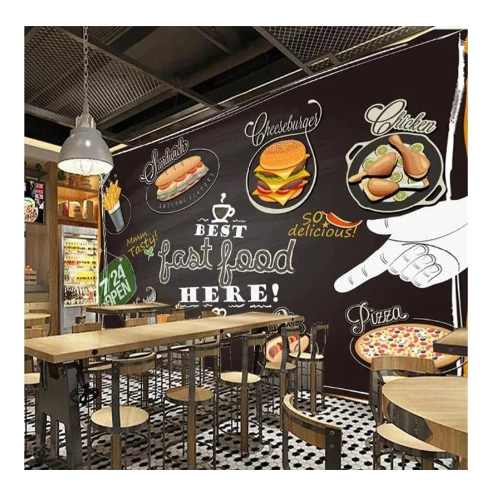 personalized modern wallpaper for fast food restaurant decoration