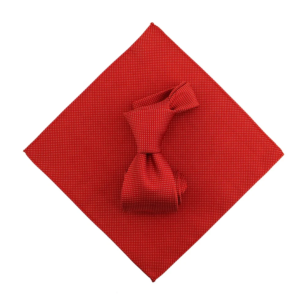 Wholesale Business Handkerchief China Supplier Wholesale Custom Woven Dot Red Tie Men Male 100% Silk Necktie With Pocket Square