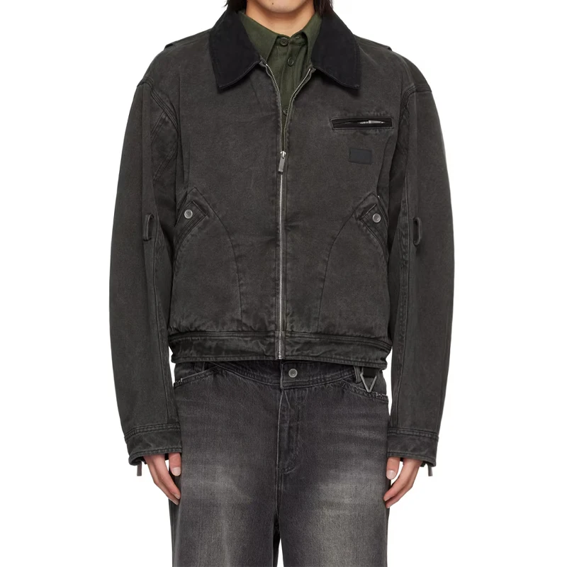Custom Heavyweight Duck Canvas Work Jacket Men Carpenter Trucker Detroit Workwear Bomber Denim Jacket