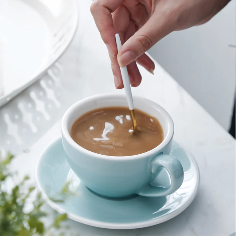 Reusable 220ml Green Blue Colorful Thicken Ceramic Espresso Coffee Tea Cups & Saucer