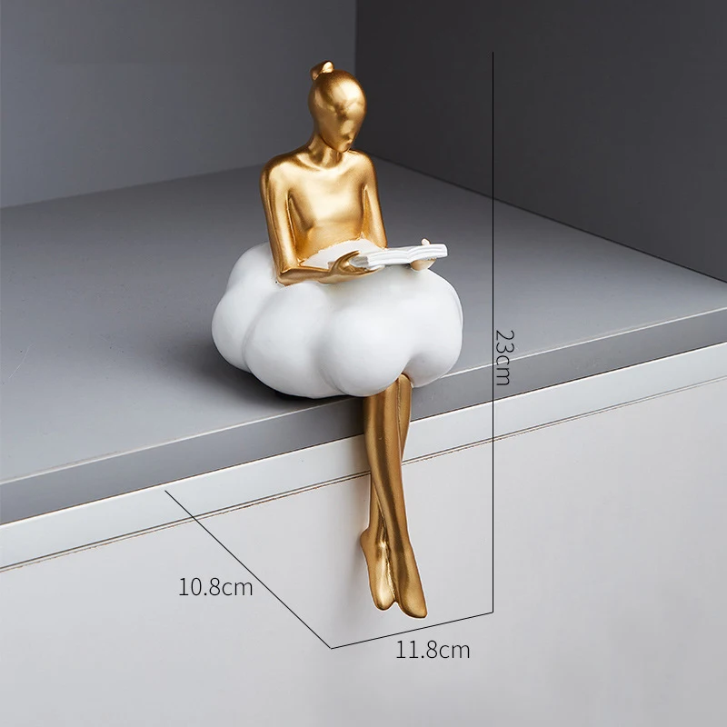 Modern Golden Cloud Girl Sculptures And Statuettes Figurines Knick-Knacks Room Decor