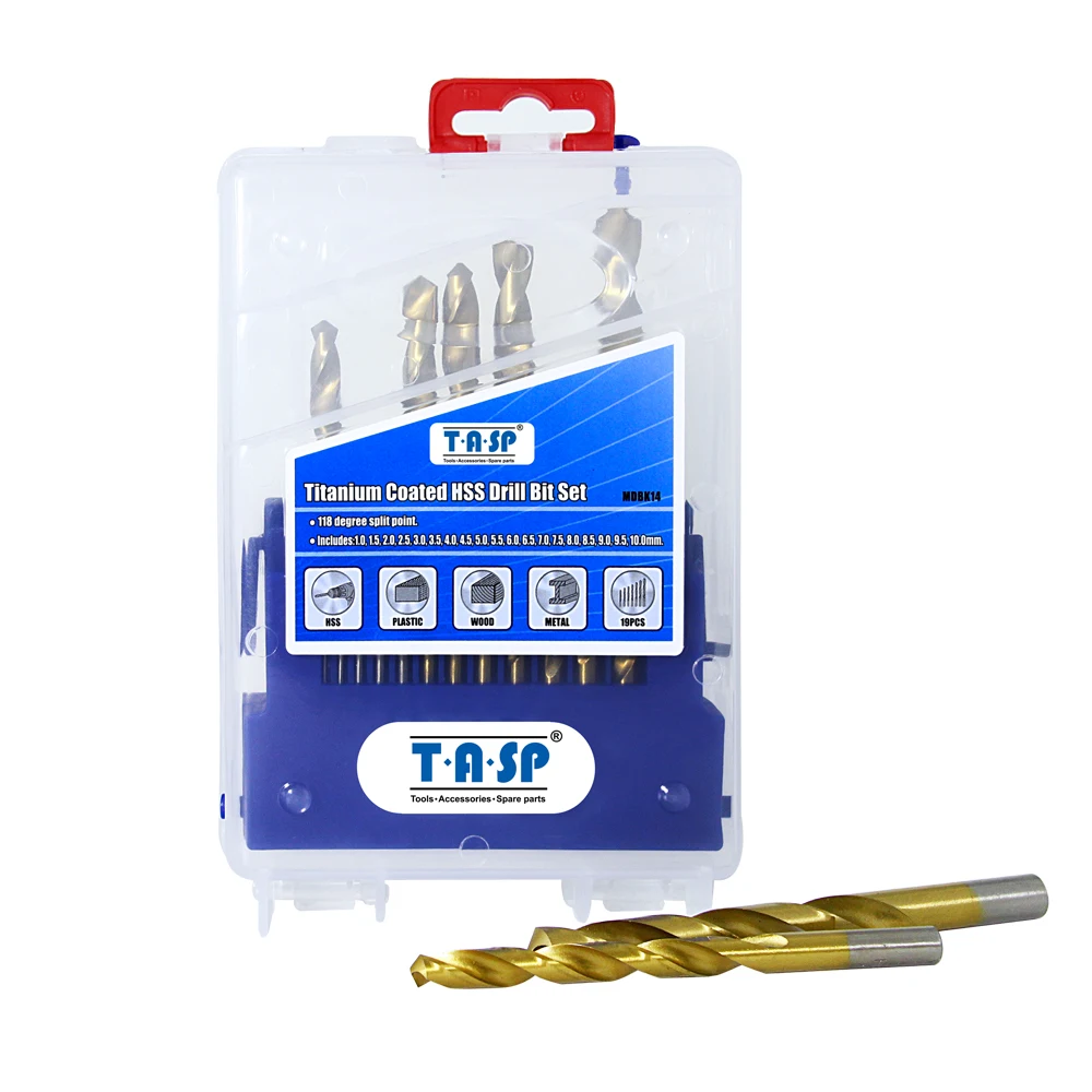 19pcs Titanium coated HSS Metal drills 1.0 ~ 10mm for Metal Drilling with Storage Box Drill Bit Set