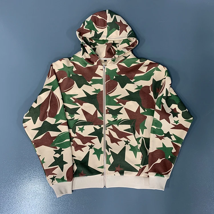 Custom Oversized Heavyweight French Terry Cotton Full Zip Up DTG Printing Mens All Over Print Hoodie