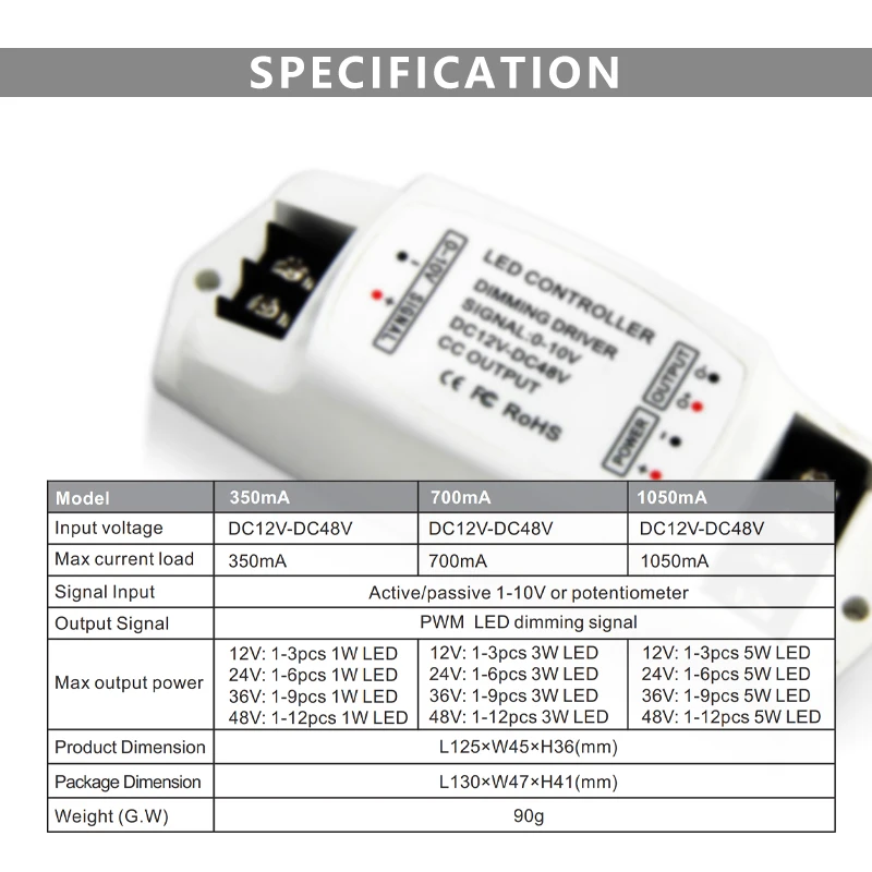 Преобразователь сигнала ШИМ от 0 до 10 В постоянного тока контроллер драйвера затемнения светодиодов постоянный ток 12 24 36 48 350 мА 700 1050 1-канальный выход