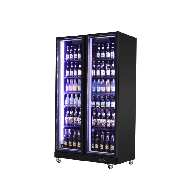 Commercial refrigeration equipment single door beverage display refrigerator vertical with light box glass door beverage cabinet