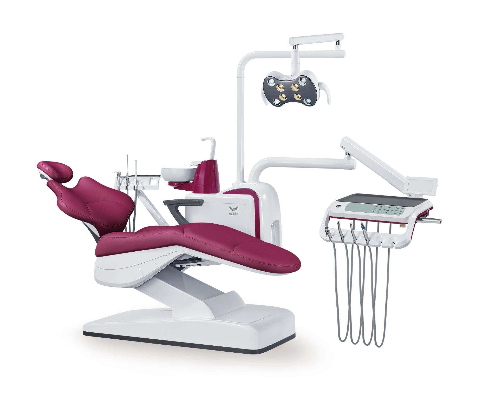 Complete Set Economic Dental Unit Chair with Dentist Stool Scaler Curing Light Handpiece Air Compressor Camera Wooden Case Ce