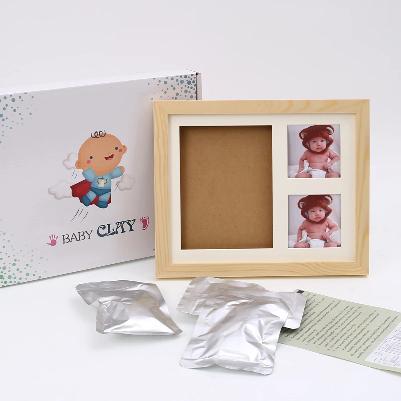 New Wholesale Baby Clay Footprint Hand Print Kit Baby Handprint Kit table top frame with non toxicd clay included