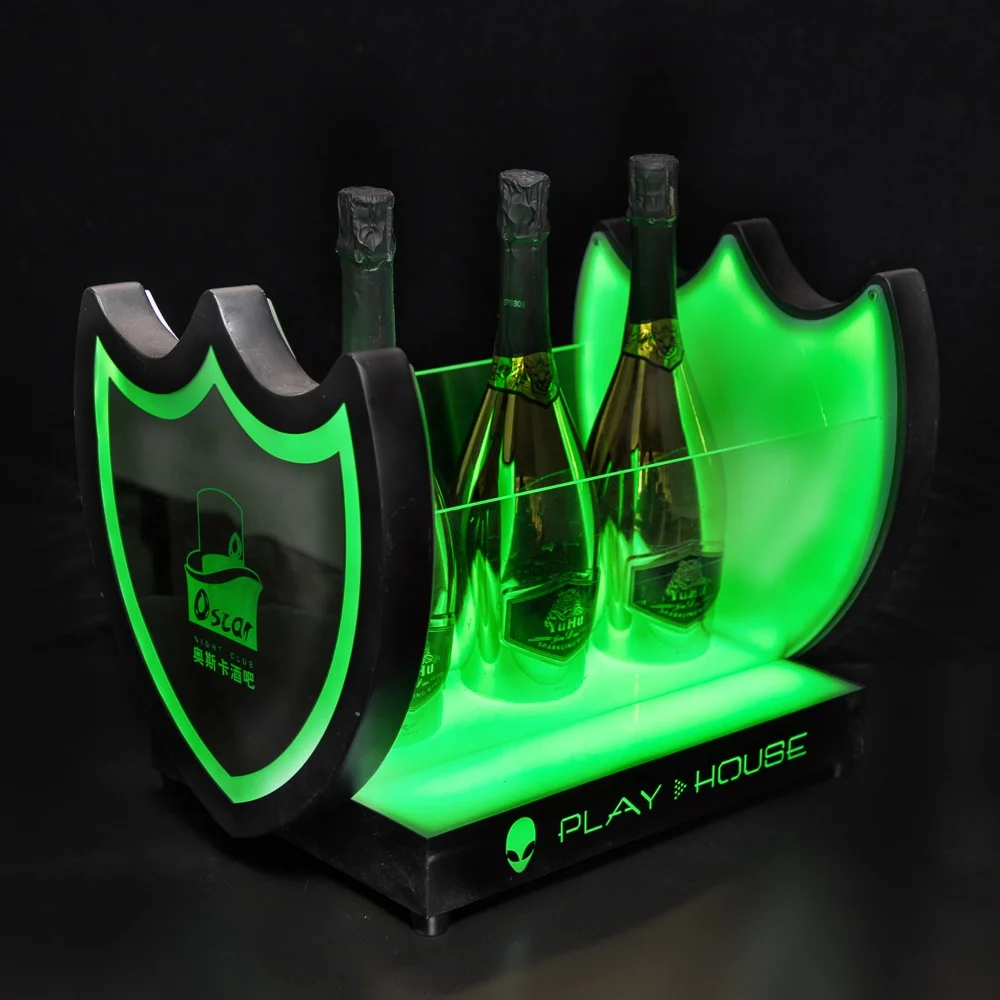 Guangzhou Lide 9A082 Acrylic Bottle Cooler 3 bottles Champagne LED Ice Bucket