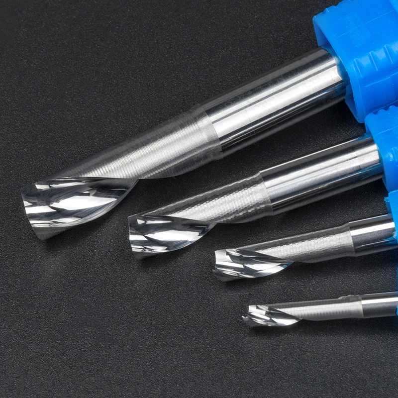 HUHAO Blue head shank 3.175-10mm diameter 1-10mm Aluminum one flute milling cutter alloy router cutter bit for CNC H07031003