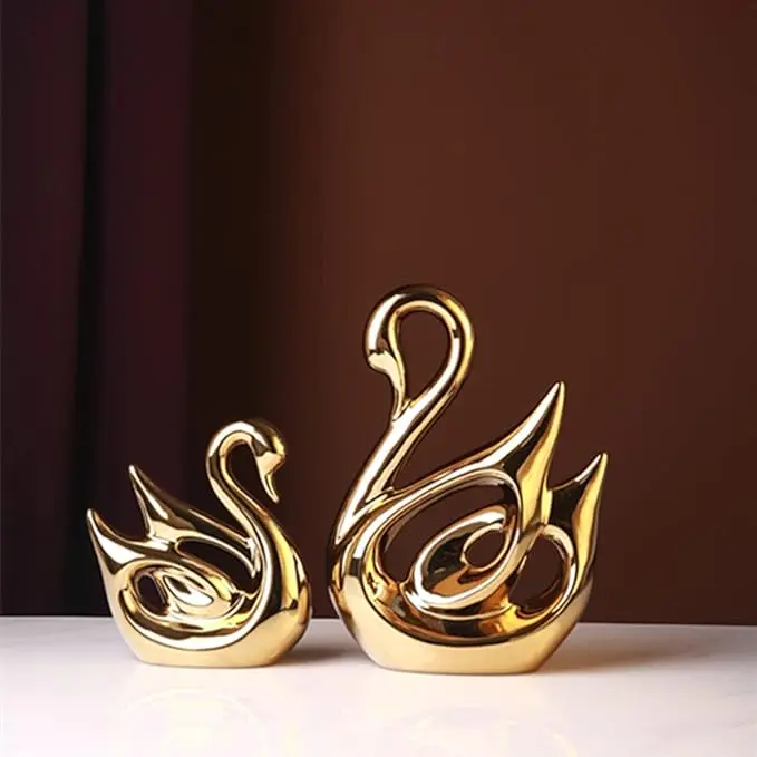 Gold Swan Figurines Decor Sculpture Statues Home Living Room Accessories Ceramics Clearance Large Knick Knacks Indoor Elegantes