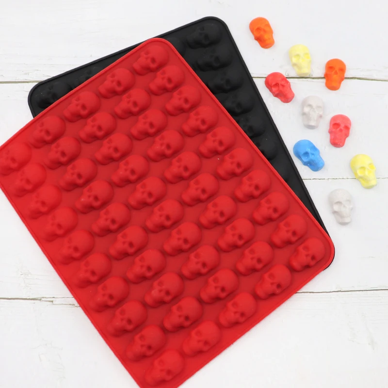 1187 factory free sample 50 hole gummy skeleton skull shape silicon resin mold, silicon chocolate moulds silicone ice cube tray