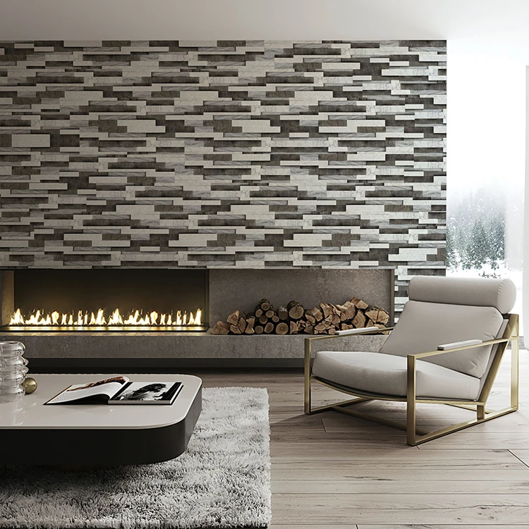 Colorize TV Background Wall Panel Z Stone Cladding Culture Stone Marble 3D White Mix Black Cladding