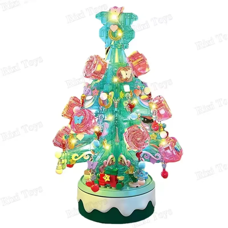 LELE BROTHER 9017/9018 Creative And Fun Christmas Tree Lighting Music Box Decoration Toys Gifts for gril Building Blocks Sets