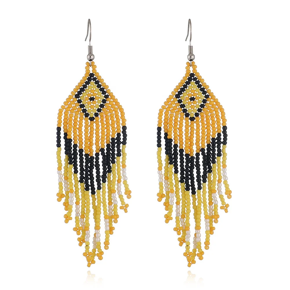 Bohemia Handmade Glass Seed Beaded Tassel Dangle Earring For Girls Jewelry