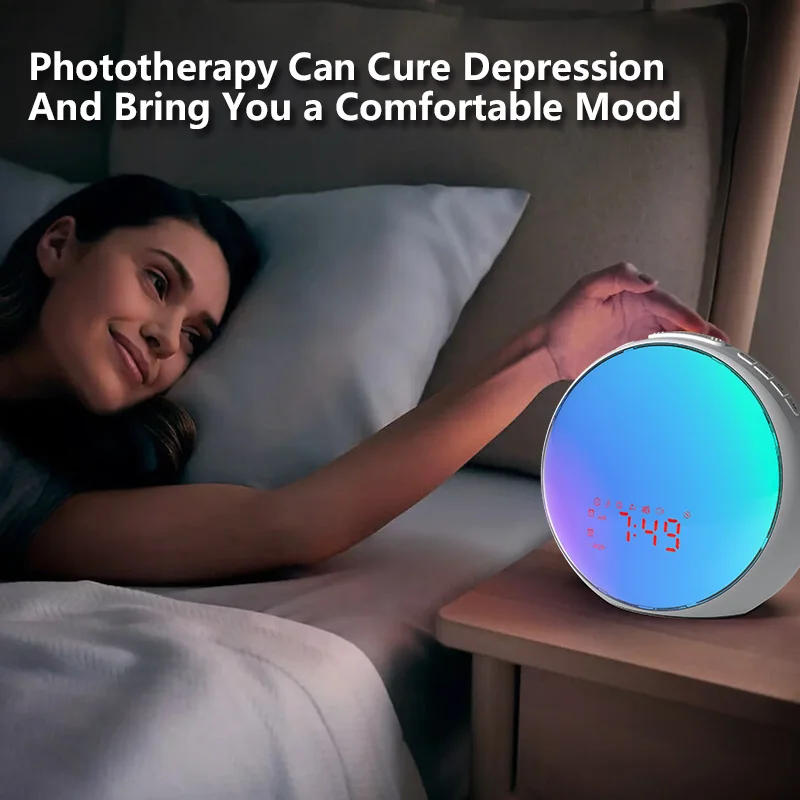 Household Dual Alarms Fm Radio Snooze Nightlight Daylight 7 Colors Wake Up Light Sunrise Wake Up Light Alarm