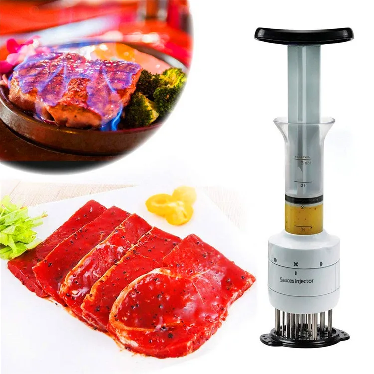 304 Stainless Steel Kitchen Tool 2 in 1 Meat Tenderizer Needle 3 Pinholes Meat Tenderizer Injector