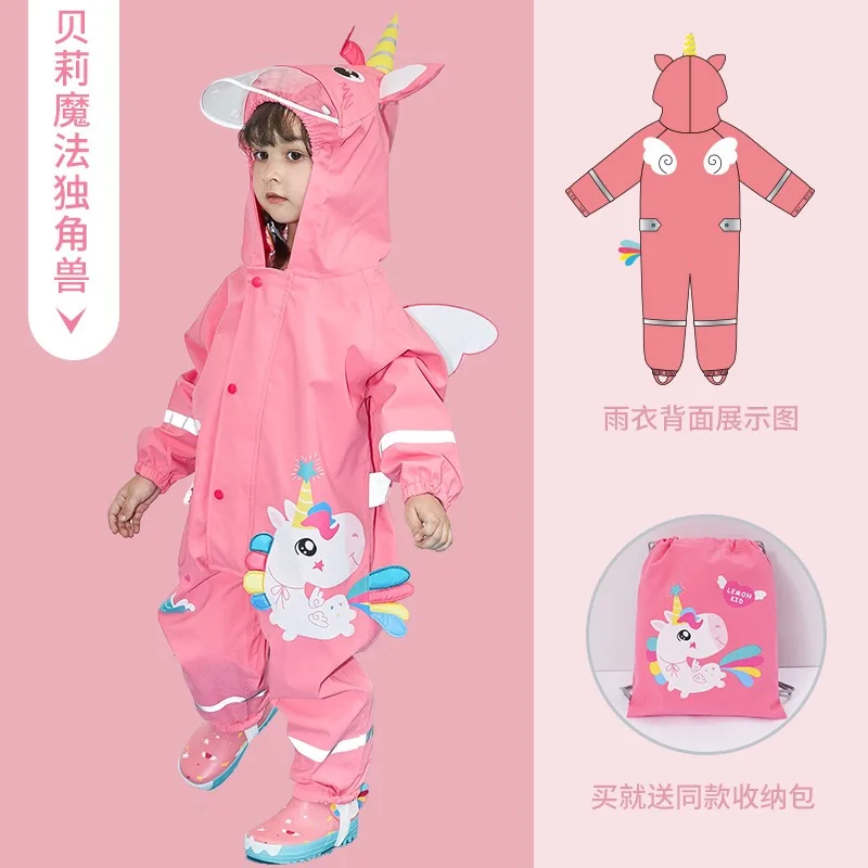 3D style Factory high quality baby mermaid dinosaur cartoon rain gear one piece sets kids rain suit overall children raincoat