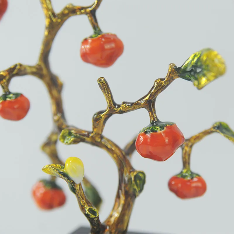 Traditional Alloy Hand-painted Enamel Persimmon Tree Household Ornaments With Marble Or Crystal Base