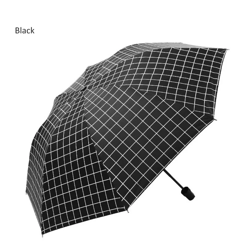 Stripe Plaid Pattern Folding Sunny and Rainy Dual-use Korean Vinyl Sunscreen Manual Three-fold Print Umbrella Parasol