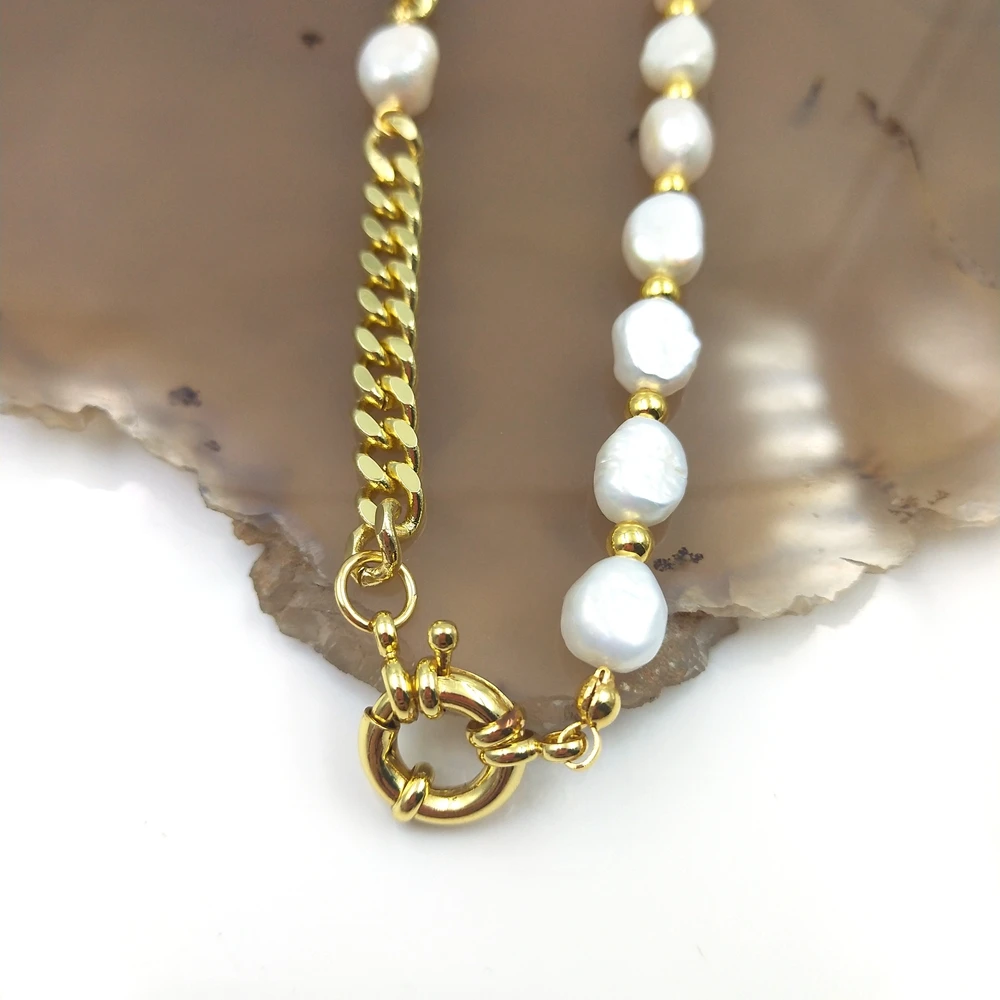 2024 Ins Style Natural Baroque Fresh Water Pearl Beaded Necklace Asymmetric Chain Clavicle Necklace Trendy Jewelry For Girl Gift