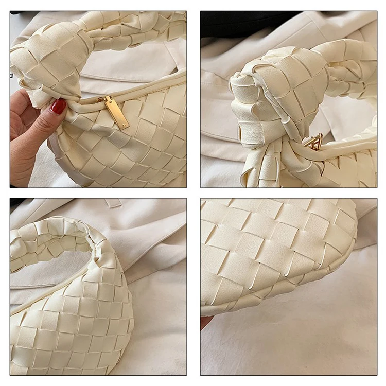 Guangzhou Factory Women Fashion Designer Woven Cross Armpit Hobo Knot Bags Ladies Handbags Clutch Bag Purses Croissant Bag