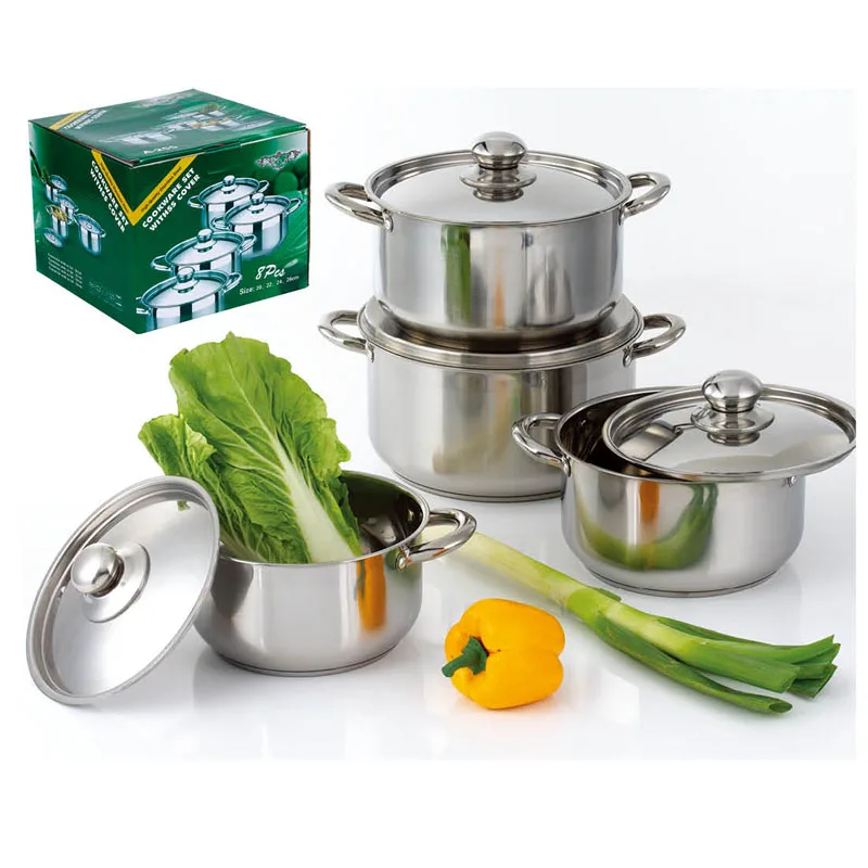 
OEM Custom Stainless Steel Cooking Pot Cookware Pot Sets Kitchen Pot Set with Glass Lid 