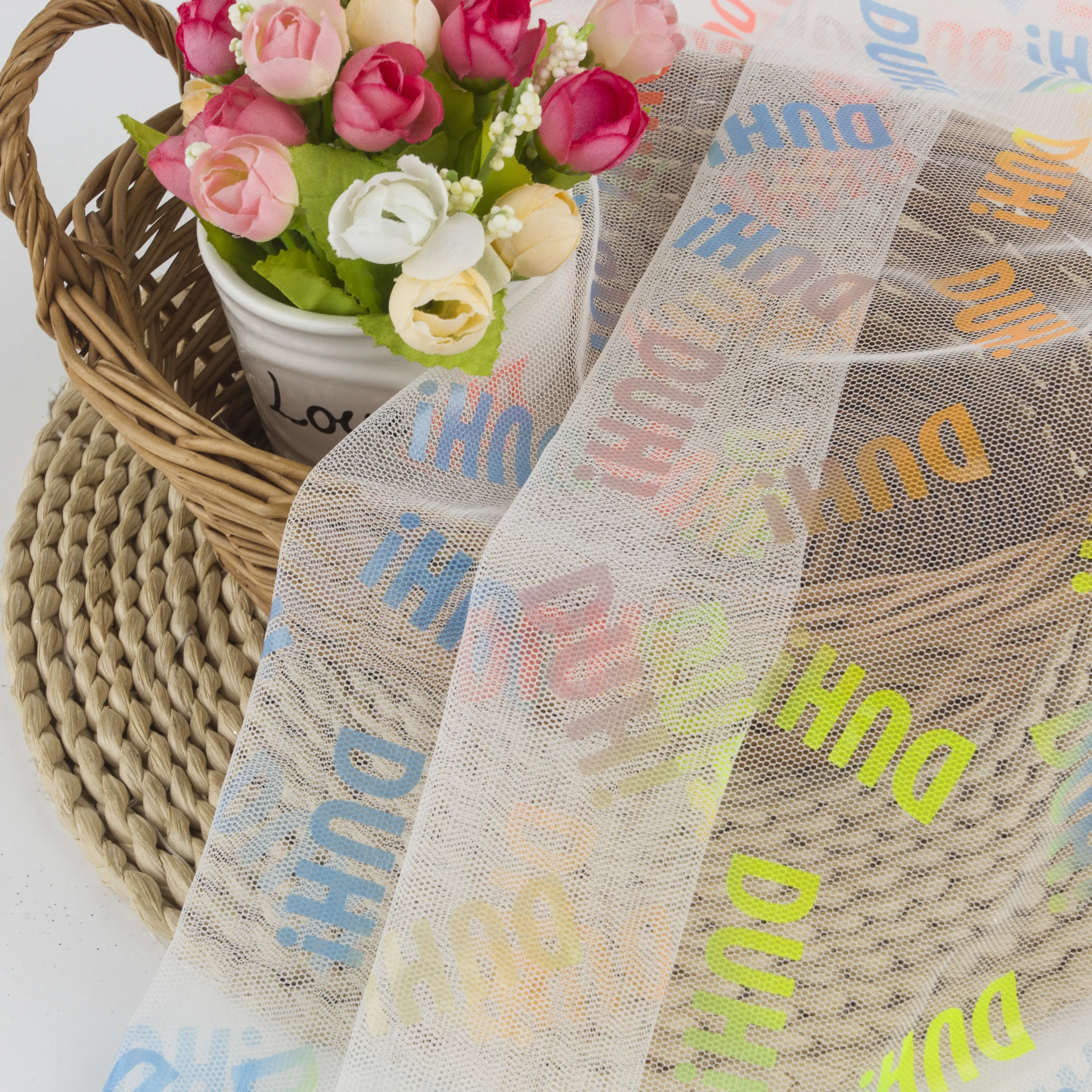 popular wholesale tulle colorful hot stamping mesh fabric foil printed tulle fabric for dress