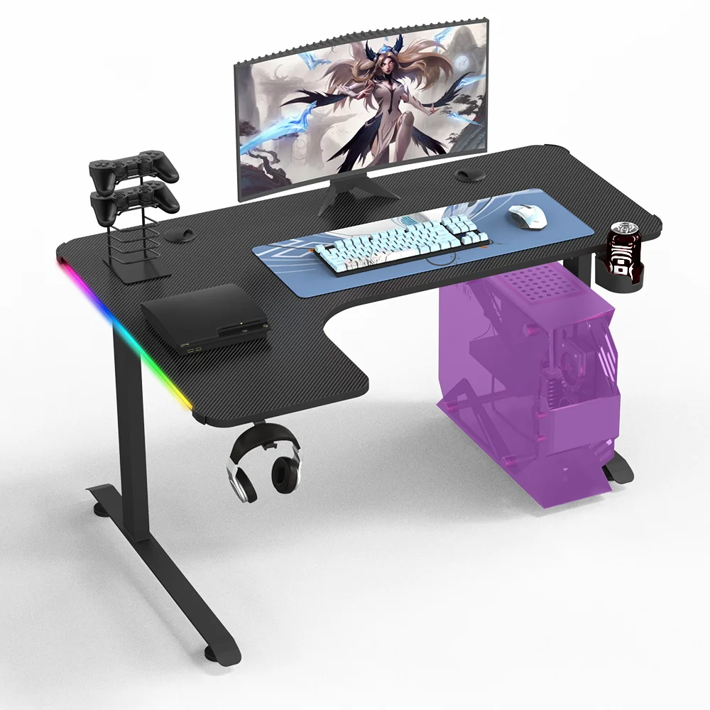 Новый RGB светлый L-образный компьютерный стол офисный ПК гоночный стол черный игровой стол большой размер компьютерный стол
