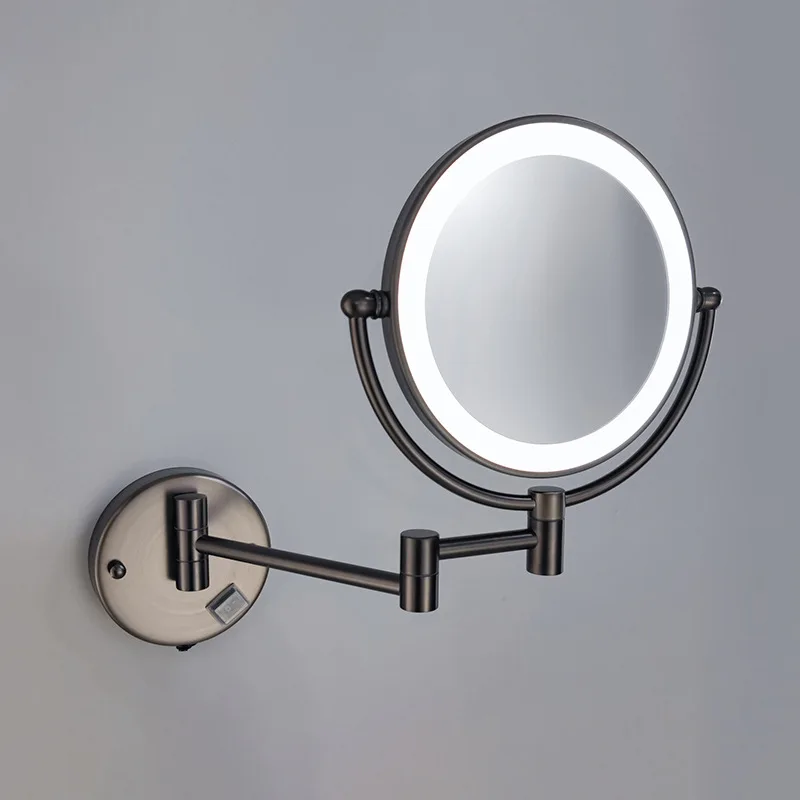 8-Inch Modern Design Bathroom circle Mirror with LED Light 3x Magnification Retractable Easy Install Metal Frame Wall Home