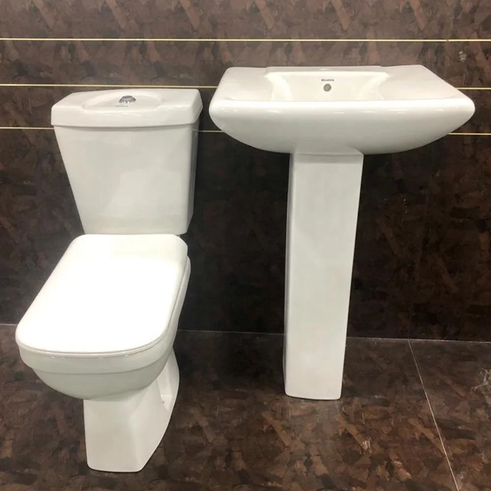 Dual / Single Flush Two Piece Water Closet and Cistern Wash Down Toilet Seat and Pedestal Wash Basin Set from Vistaar Brand Ind.