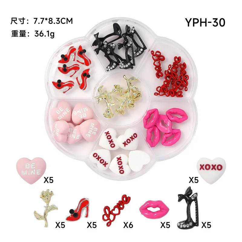 3D Nail Art Alloy High Heel Rose Heart Shape 5D High Heel  Nail Art Charms Kawai Nail Art heart for DIY Manicure