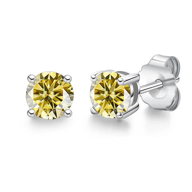 Black Yellow Green Champagne Yellow Purple Round Moissanite Girls Earrings 1 Carat High Gloss VVS GRA