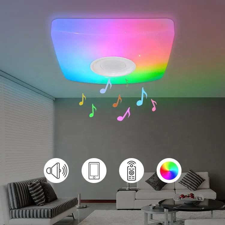 18W Speaker RGB App Control Smart Indoor Home Dimmable Lighting Square Shape Led Starlight Music Bedroom Living Ceiling Lamp