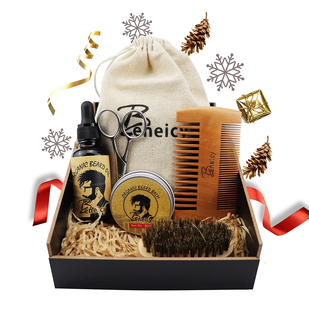 beard grooming kit 100% natural essential soft private label beard oil and scented balm wax for mens beard care kit